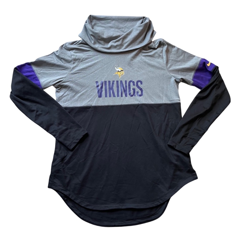 Nike NFL Minnesota Vikings Womens Dri-FIT Cowl Neck Top Grey Black Purple Medium